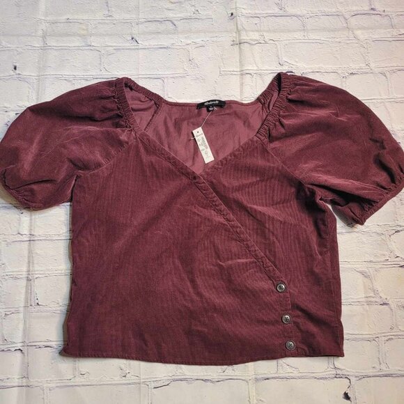 NWT Madewell Corduroy Puff-Sleeve Wrap Top - Picture 1 of 3